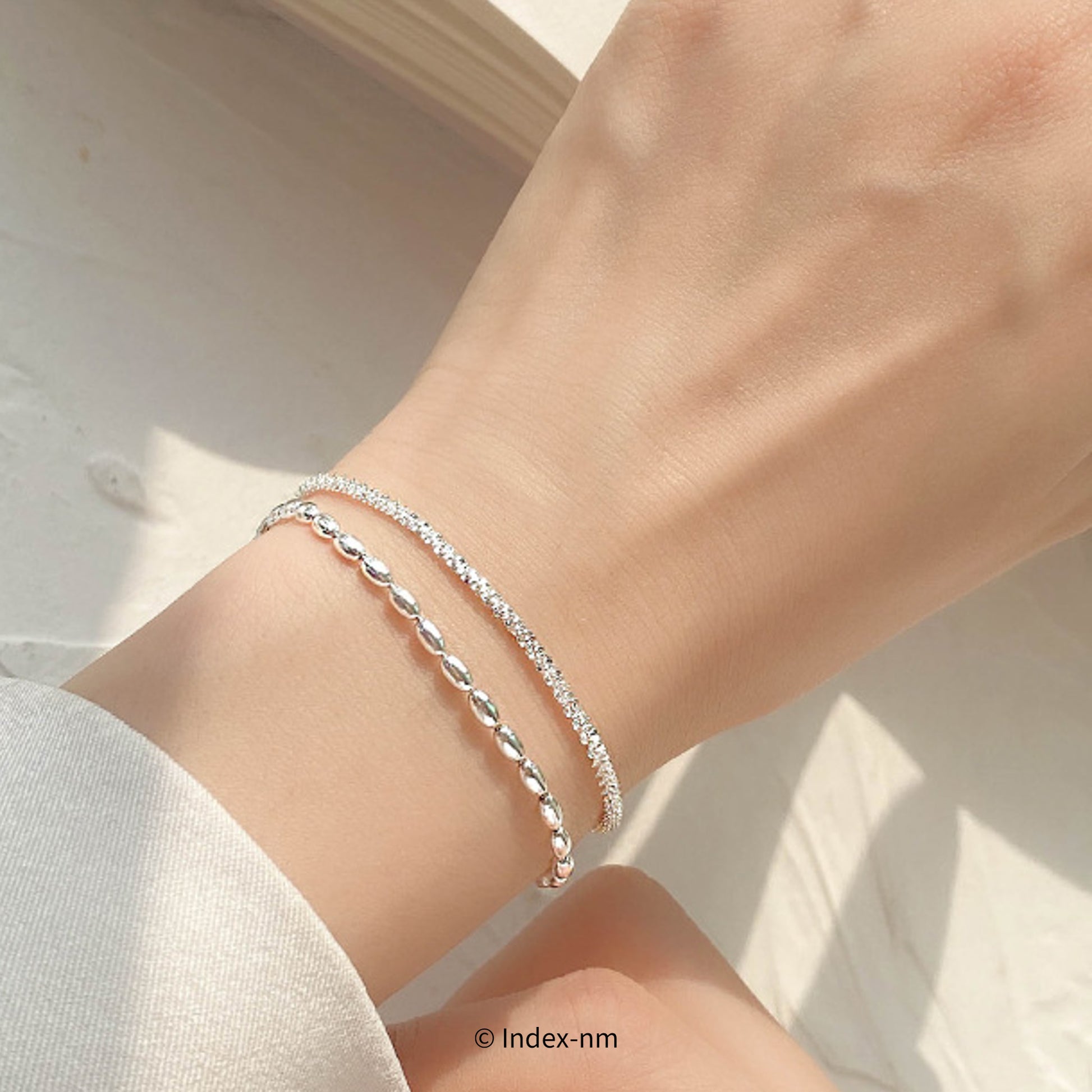 Shiny Silver Two Layers Stackable Bracelets