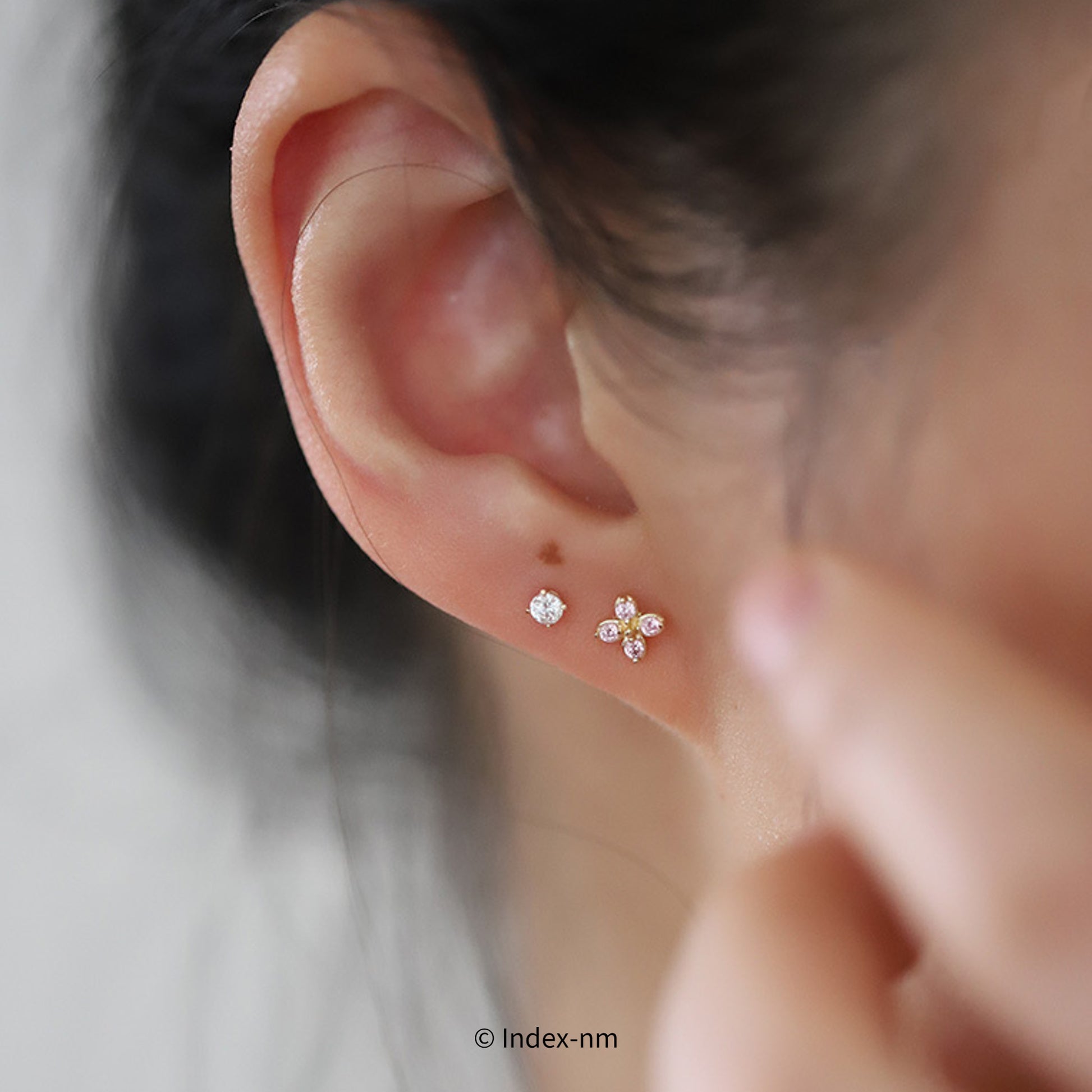 Tiny Sterling Silver Pink Gemstone Flower Stud Earrings 