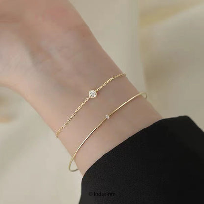 Simple Gold Charm Silver Stack Bracelet