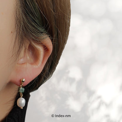 青石紋珍珠耳環