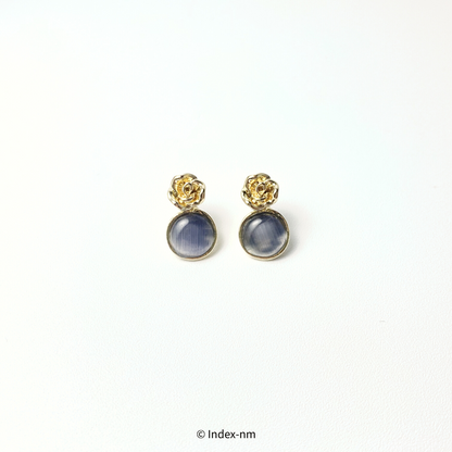 金花及藍圓石銀針耳環