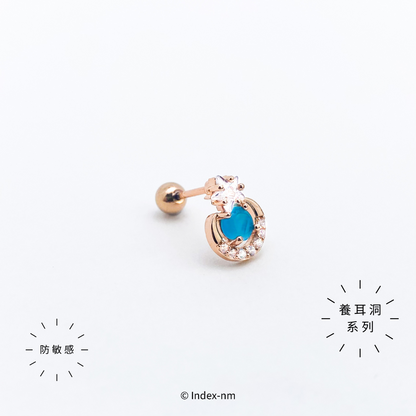 玫瑰金色圓形鋯石鋼針耳環