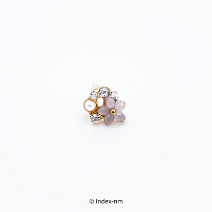 鋯石珍珠花樹脂耳針韓國耳環