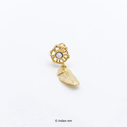 金色鋯石羽毛垂吊鋼針耳環