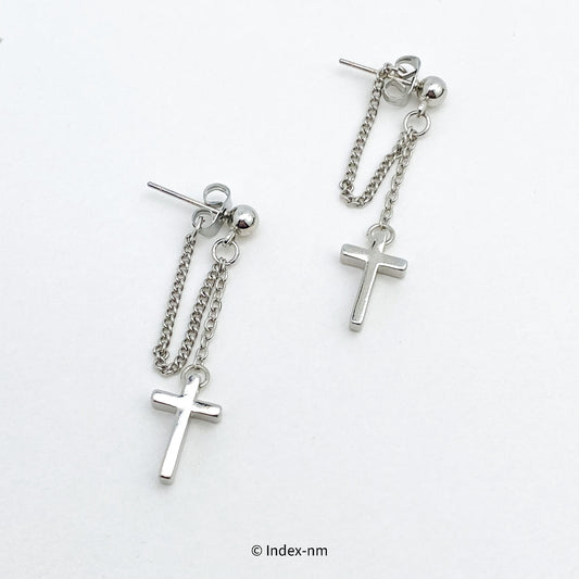 Silver Cross Chain Drop Earrings