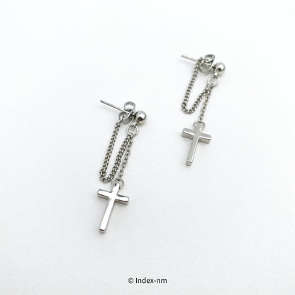 Silver Cross Chain Drop Earrings