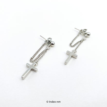 Silver Cross Chain Drop Earrings