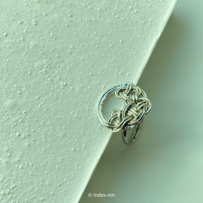 日本製銀色Mizuhiki圖案可調節戒指