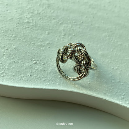 日本製銀色Mizuhiki圖案可調節戒指