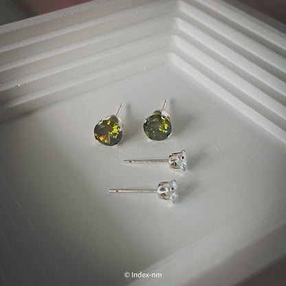 正方形、鋯石、全純銀、耳環、橄欖綠、白色、Accessories