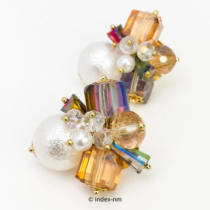 華麗玻璃水晶珍珠耳環