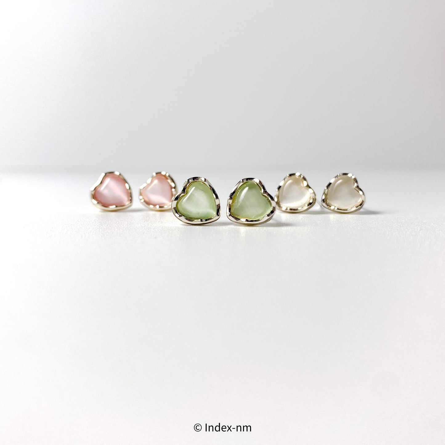 心形、銀針耳環、綠色、白色、粉紅色、Accessories