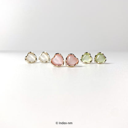 心形、銀針耳環、綠色、白色、粉紅色、Accessories