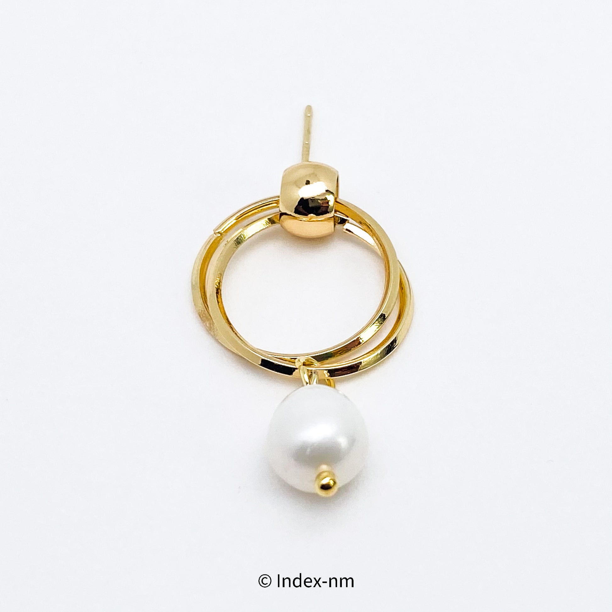 金色雙圓圈珍珠垂吊耳環