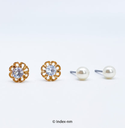 珍珠，微鑲鋯石韓國耳環套裝