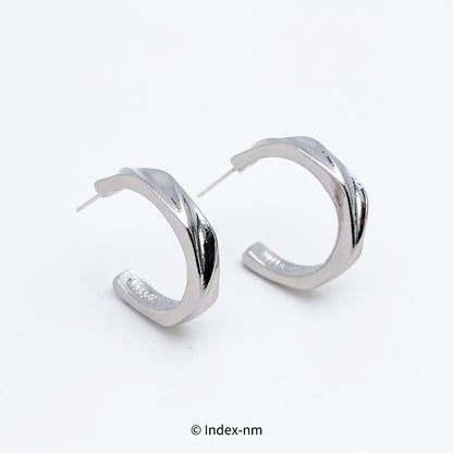 銀色C形銀針耳環