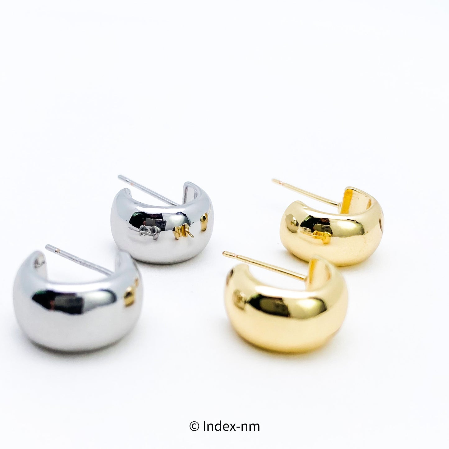 金、銀色C字形銀針耳環